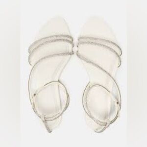 NWT. Zara Flat Slider Sandals with Rhinestone Straps. Size 7,5.